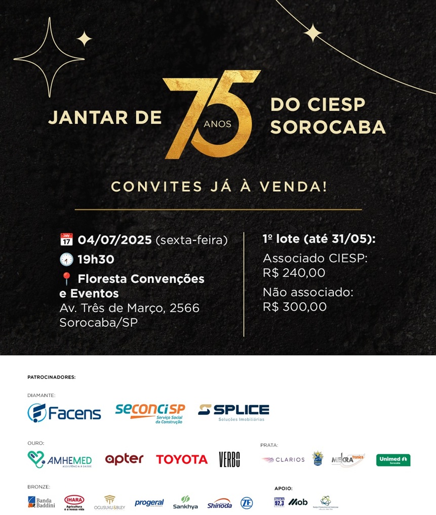 Jantar Especial comemora 75 anos do CIESP Sorocaba Jantar
