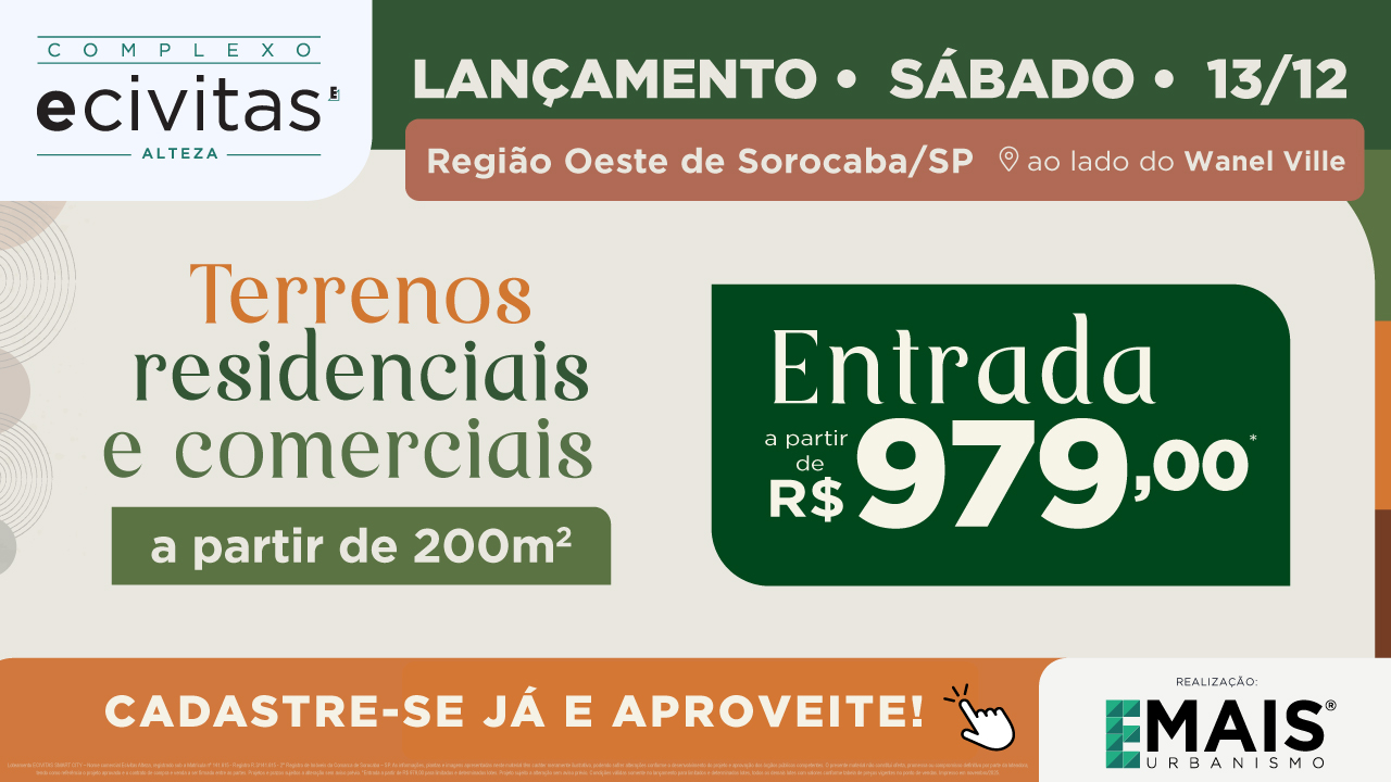 Sorocaba ganha 1º complexo urbano Smart City com vista panorâmica para o Lago do Ipatinga alteza portal sorocaba banner